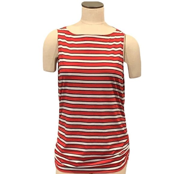 Chaps Tank Top Striped Adjustable Ruched Hem L Red White Black 167G - Picture 2 of 10